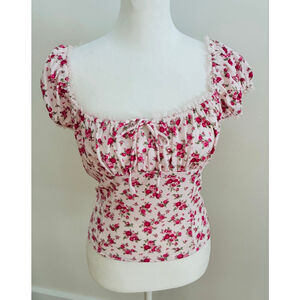 Women's Lush Pink Floral Crop Top large 
Cottagecore